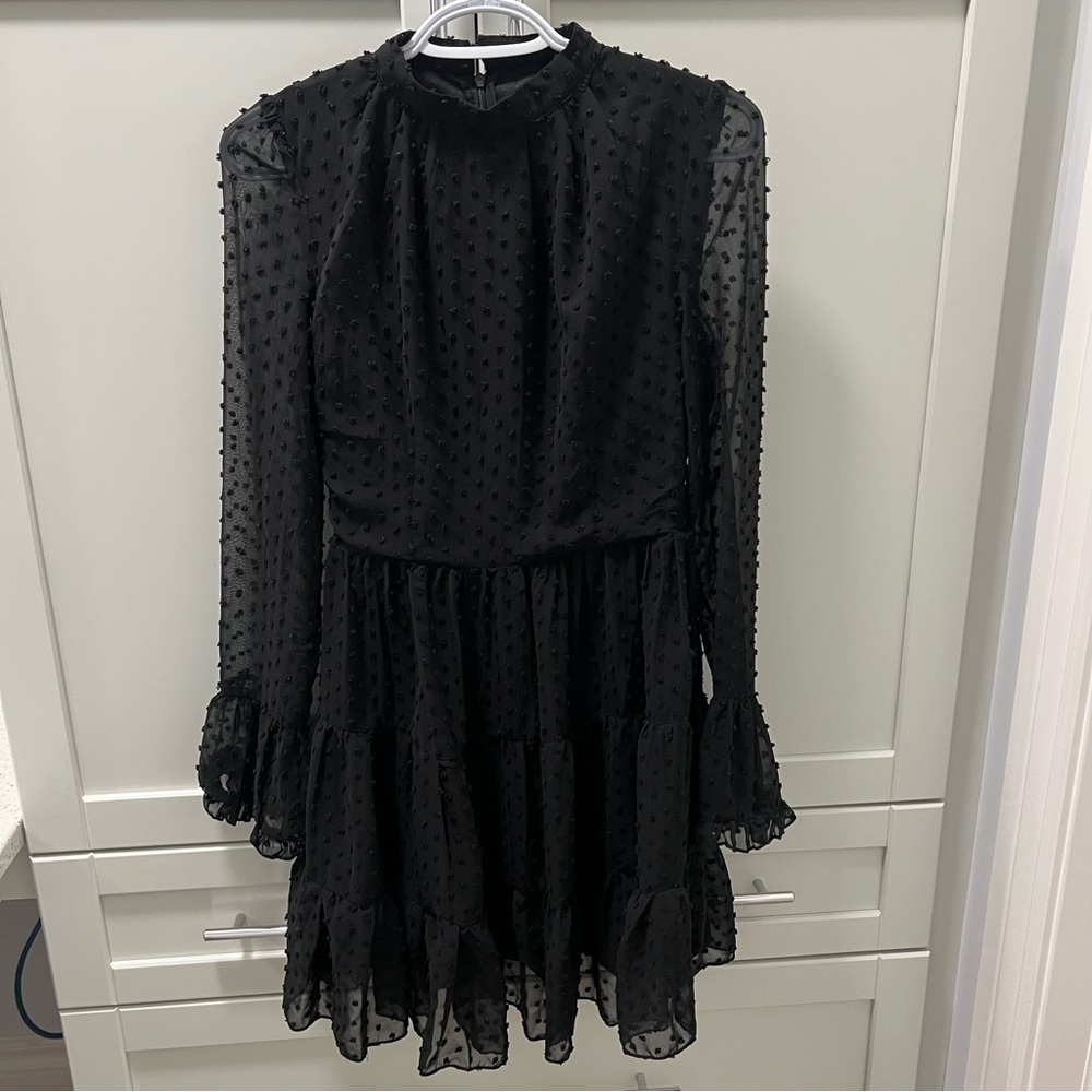 MISS ORD Elegant Black Sheer Polka Dot Dress Women’s Size XS